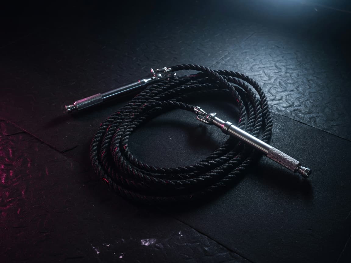 Adjustable skipping rope on a gym floor