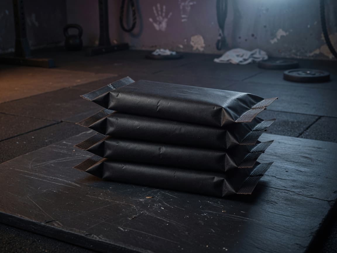 Stack of protein bars on a gym floor
